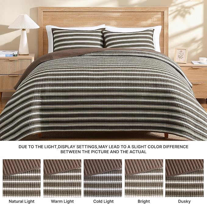 Queen Quilt-Lightweight Bedspreads Brown Queen Size Quilt Bedding Set | - Image 7