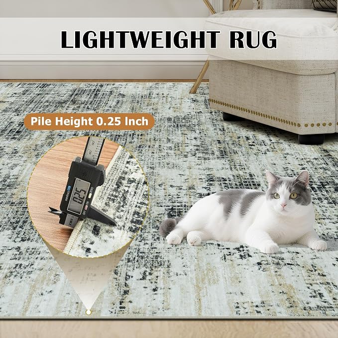 6x9 Washable Area Rug for Living Room Bedroom: Non-Slip Modern Black Gray | - Image 6