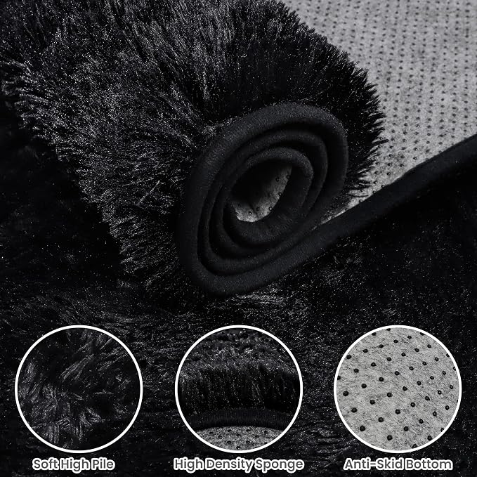 5x7 Fluffy Shag Area Rugs for Living Room Bedroom: Soft Plush Carpet Black | - Image 8