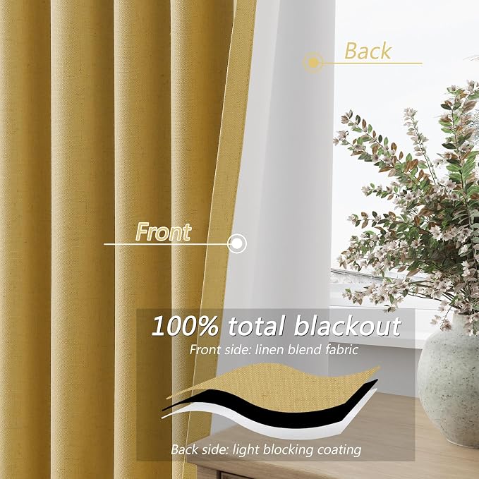 100% Blackout Curtains 96 Inch Length 2 Panels Set - Image 4