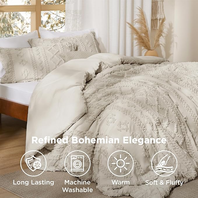 Bedsure Tufted Boho Comforter Set Oversized King - Image 4