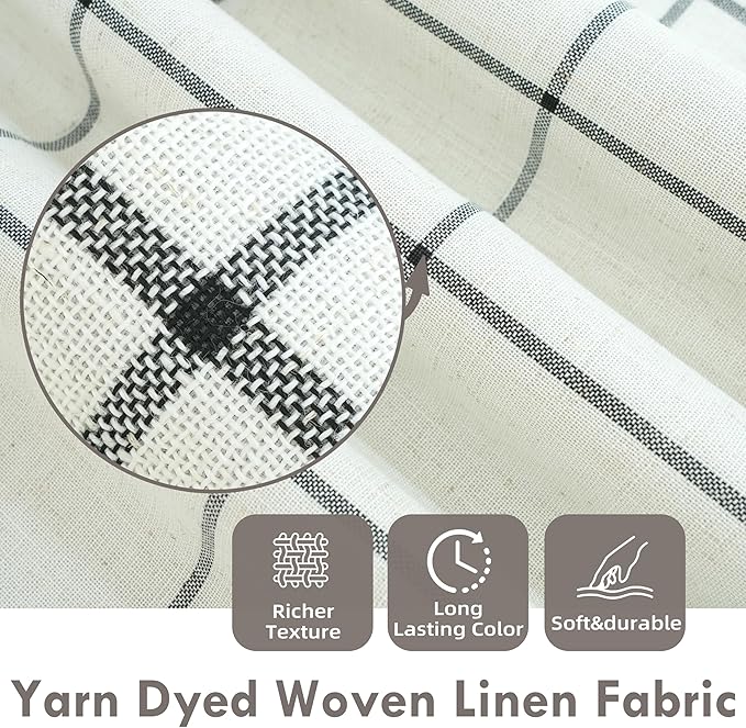 DriftAway 100% Blackout Plaid Linen Curtains 108 Inches Long 2 Panels Black | - Image 4