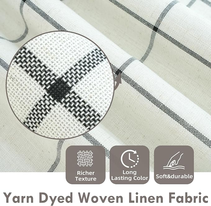 DriftAway 100% Blackout Plaid Linen Curtains 102 Inches Long 2 Panels Black | - Image 4