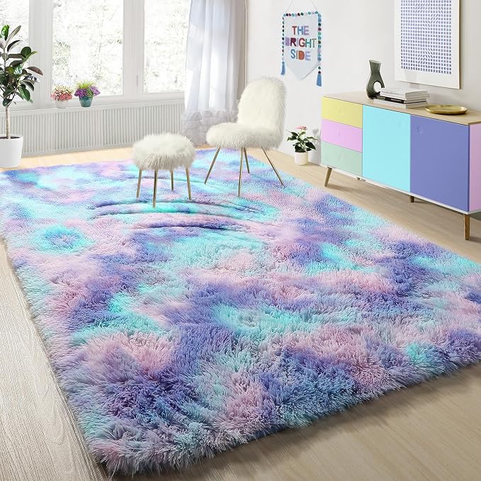 Soft Purple Rainbow Rugs for Living Room, Fluffy 5x7 Area Rug, Plush Adorable - Image 9