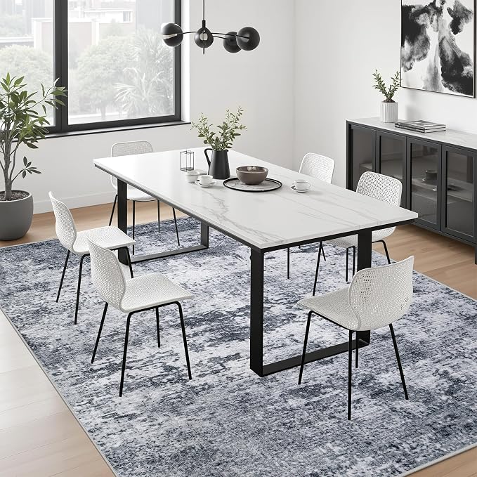 5x7 Area Rug Living Room: Modern Washable Indoor Soft Carpet Grey | - Image 5