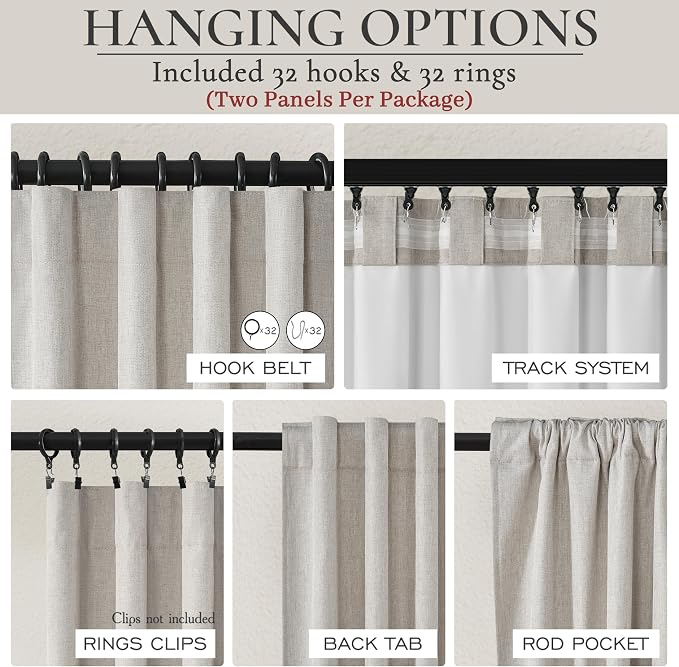 Natural Melange Taupe Blackout Curtains 102 Inch Long Flax Linen Curtain - Image 5