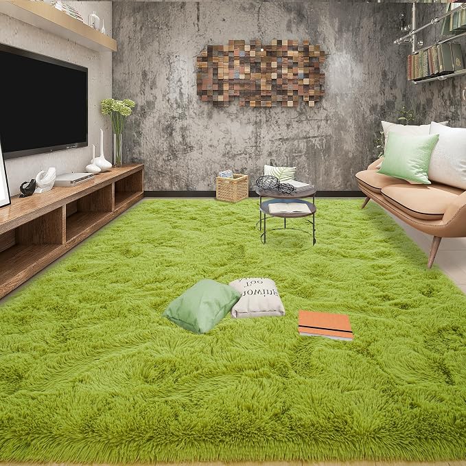 Fluffy Grass Green Rugs for Living Room Bedroom, 5x8 Soft Area Rug Moss Green - Image 3