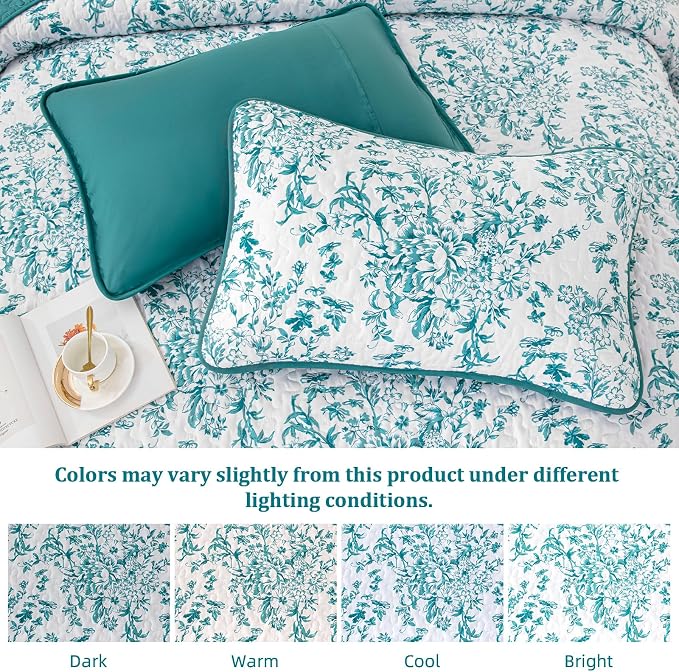 WONGS BEDDING Botanical King Quilt Bedding Set, Soft Bedspread, Polyester - Image 5