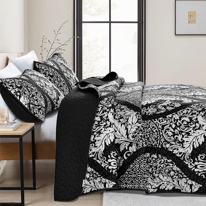 DJY Damask Quilt King Size, Boho Lightweight Bedding Set 3 Pcs, Soft - Image 3