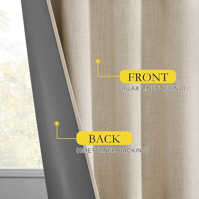 NICETOWN Cream Linen Complete Blackout Curtains 48 inches - Image 7