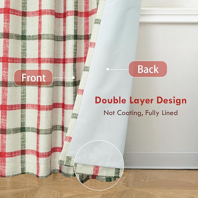 DriftAway 100% Blackout Plaid Curtains 84 Inches Long 2 Panels Red Green | 100% - Image 2