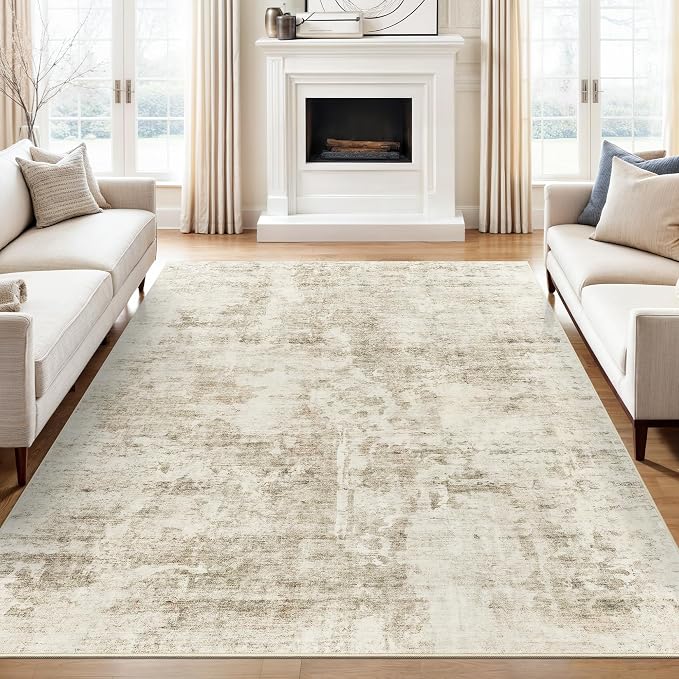 Soalmost Abstract Area Rug 6x9 for Living Room Washable Rugs Beige/Gray | by Soalmost