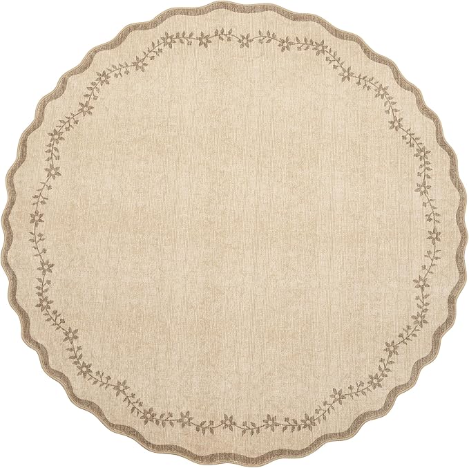 GarveeHome Round Rugs 4ft Scalloped Washable Small Circle Rug - Image 4