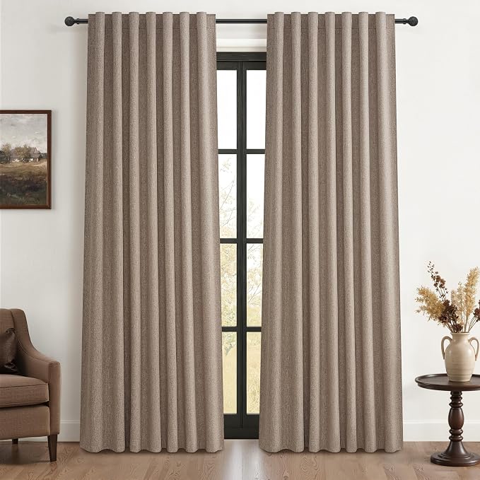 QJmydeco Dark Flax Black Out 92 Inch Long Boho Curtains 2 Panel Set, Farmhouse by QJMYDECO
