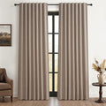 Dark Flax 100% Blackout Curtains 86 Inch Length 2 Panels Set Farmhouse Style by QJMYDECO