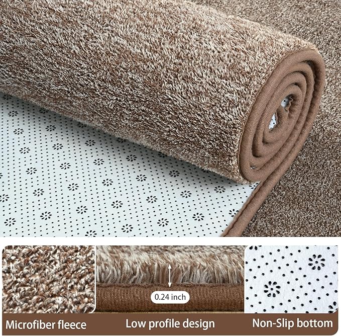 5x7 Area Rugs for Living Room Non Slip Dorm Bedroom Rug, Matte Brown | Modern - Image 2