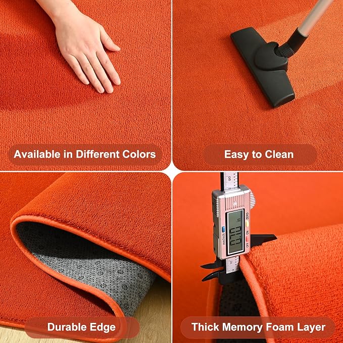 Modern Soft Hallway Runner Rug, 2x6 Feet Orange Washable Runner Rug | Fluffy - Image 5