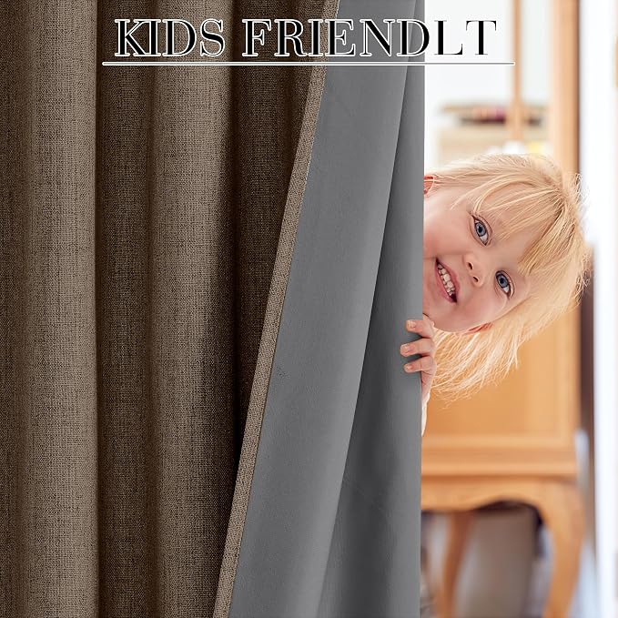 RYB HOME Brown 100% Blackout Linen Curtains 72 Inch Long - Image 5