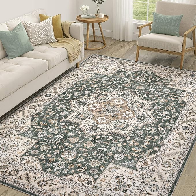 cotiled 5x7 Area Rug for Living Room, Traditional, Vintage Green | Soft by COTILED