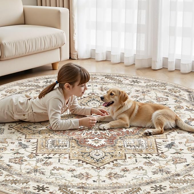cotiled 8ft Round Living Room Area Rug, Traditional, Dining Room, and Home - Image 8