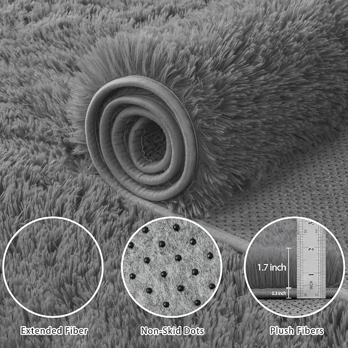 6x9 Area Rug for Living Room, Dark Gray Fluffy Shag Non-Slip Bedroom Rugs | - Image 5