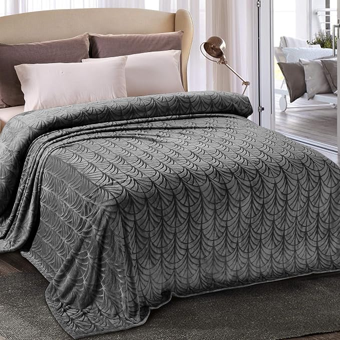 Whale Flotilla Soft Flannel Fleece Bed Blanket Queen Size, Dark Grey | Cozy by WHALEFLOTILLA