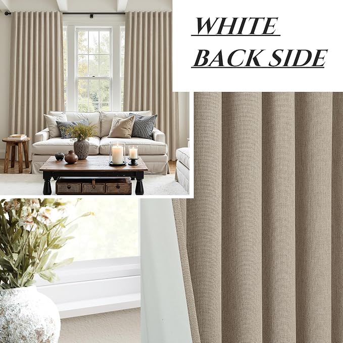Blackout Curtains 60 Inches Extra Wide Grey Beige Linen Curtains 102 Inch Length - Image 7