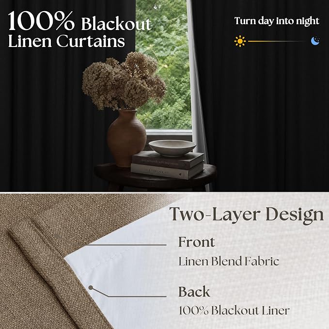 Latte Dual Layer Blackout 102 Inch Length Curtains 2 Panels Pinch Pleated | - Image 8
