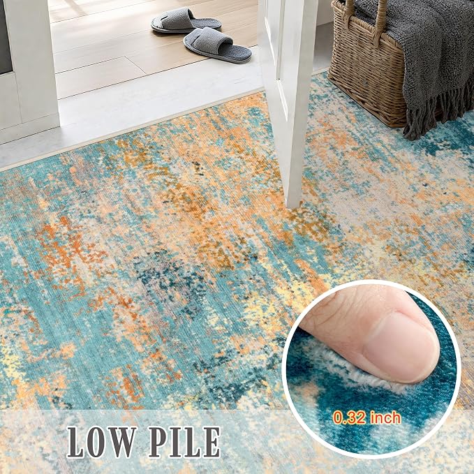 Area Rug Living Room: 4x6 Modern Washable Soft Carpet Rosy Haze | - Image 5