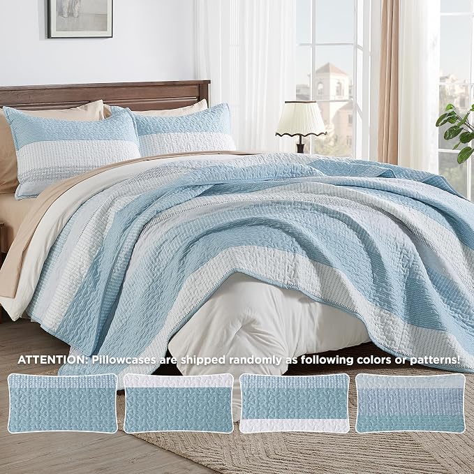 California King Quilt Set Aqua Blue, 3 Pieces Bedspreads | Ultra Soft - Image 4
