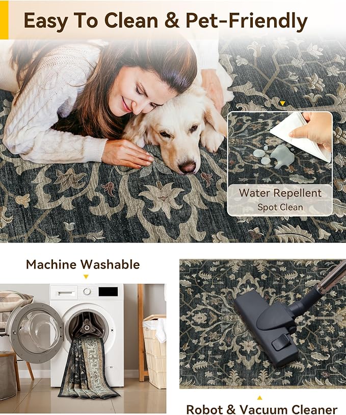 RELEANY Washable Area Rug, Square 6'x6', Water Repellent, Pet Friendly - Image 3