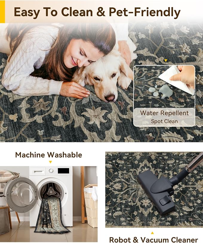 RELEANY Washable Area Rug, Runner 2'6"x8', Water Repellent, Pet Friendly - Image 4