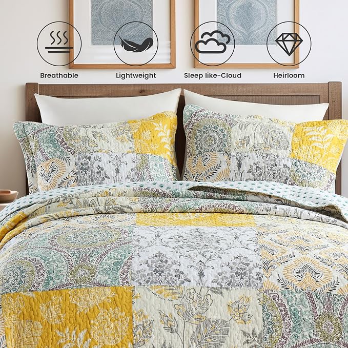 Secgo King Size Comforter Set- 100% Cotton Quilt King Size Set, Sage bedspreads - Image 3