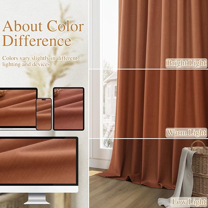 Terracotta 100% Blackout Curtains 90 Inch Length 2 Panels Set Fall Curtains - Image 7
