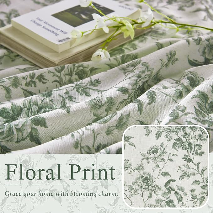 Sage Green Linen Blackout Floral Curtains 84 Inches 2 Panels | Floral Penoy - Image 3