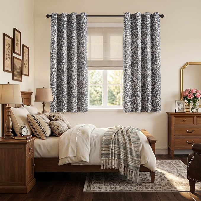 jinchan Blue Floral Blackout Curtians 72 Inch Vintage Grommet 2 Panels | Room - Image 6