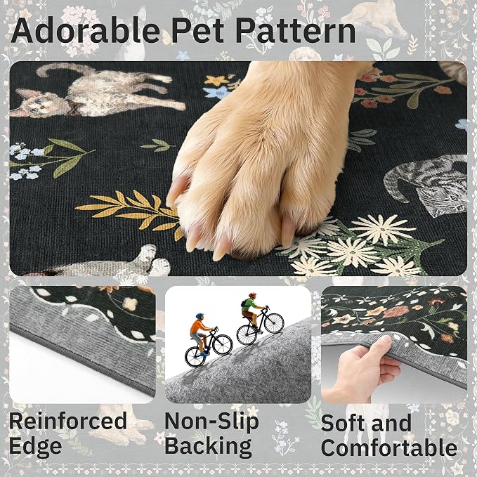 Soalmost Dog 9x12 Area Rugs for Living Room, Washable Animal Soft Rug Black | - Image 6