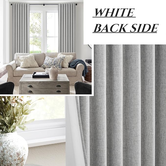 Gray 100% Black Out Linen Curtains 120 Inches Long 2 Panels Set - Image 7