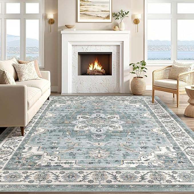cotiled 10x14 Area Rug for Living Room, Traditional, Denim Blue | Soft - Image 5