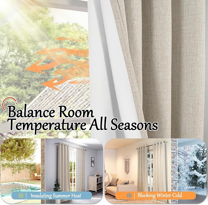 Beige Linen Blackout Curtains for Bedroom - Image 6