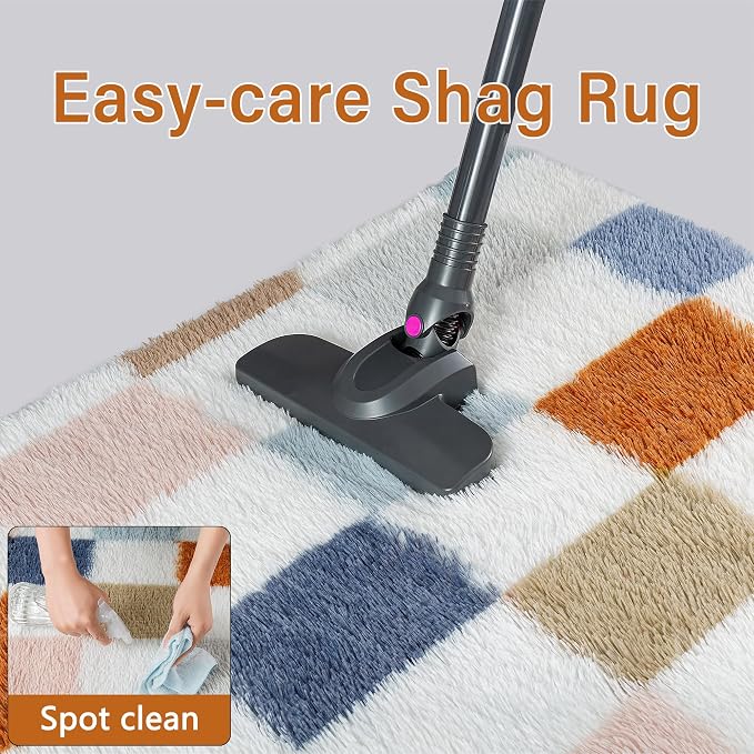 Checkered Area Rug 4x6 for Kids Room Soft Fluffy Shag Carpet | Machine Washable - Image 7