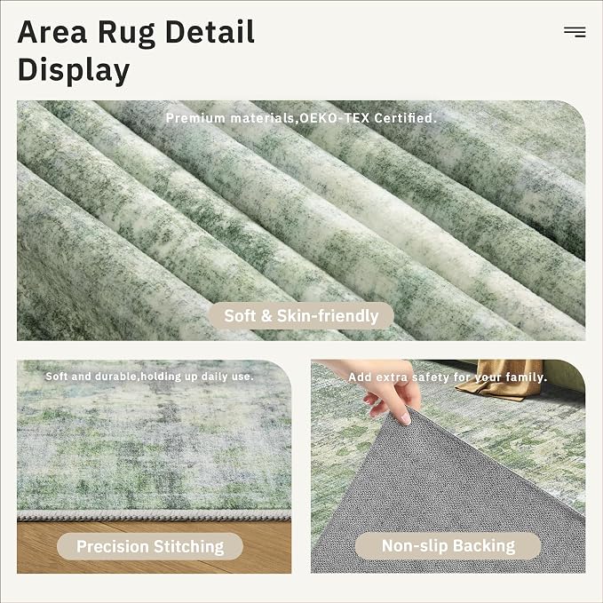 Soalmost Abstract 6x6 Round Rug 6ft Circle Living Room Rugs, Low Pile Stain - Image 6