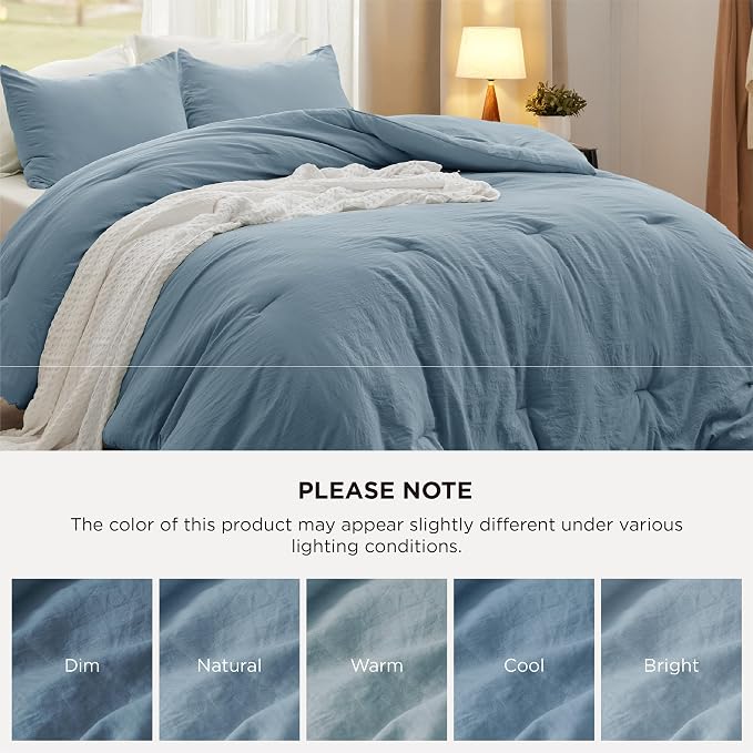 Bedsure Super King Comforter Set, Dusty Blue Soft Prewashed Bedding - Image 7