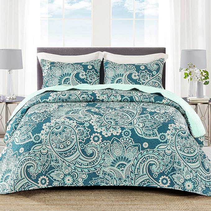 Whale Flotilla Patchwork Quilts Queen Size, Soft Boho Paisley Bedspreads | by WHALEFLOTILLA