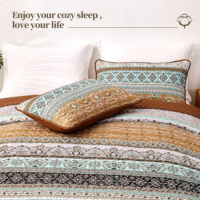 WONGS BEDDING Boho Fall Quilt Set Full, Ultra Soft Lightweight Bedspread - Image 4