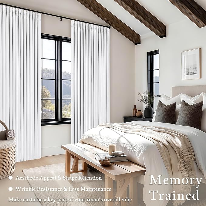 Snow White Pleated Linen 100% Blackout Curtains 80 Inches Long | Pinch Pleat - Image 4