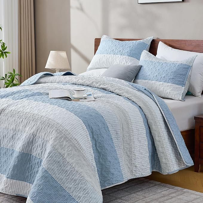 California King Quilt Set Misty Blue, 3 Pieces Bedspreads | Ultra Soft by Andency
