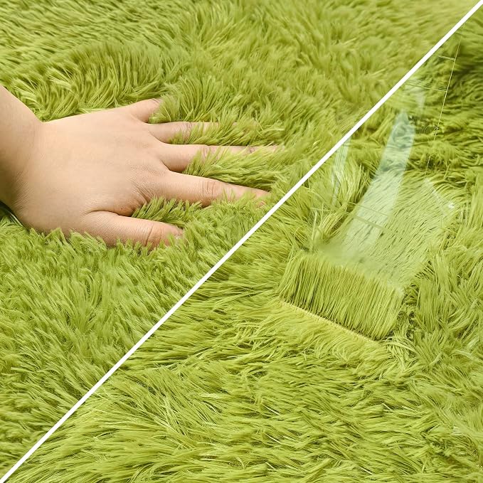 2x6 Bedside Area Rugs for Bedroom Soft Fluffy Shag Green Rug for Hallway - Image 6