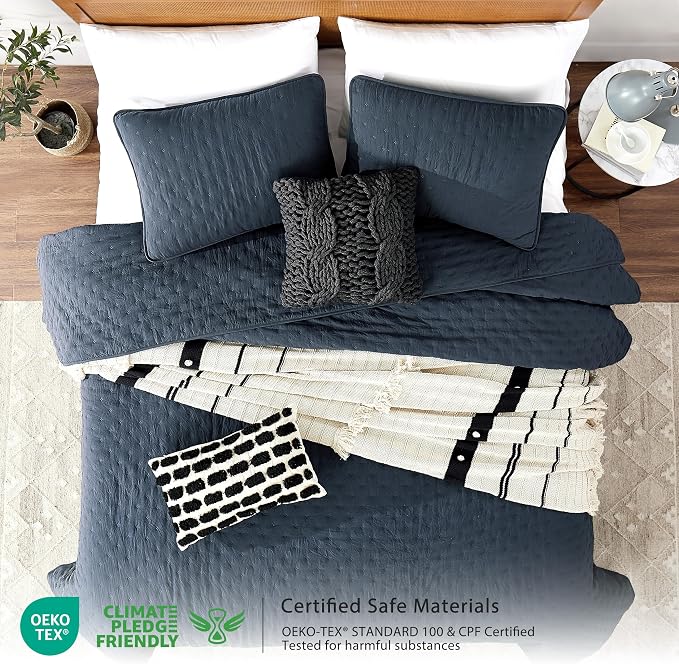 ROARINGWILD Navy Blue Twin Size Quilt Bedding Set - Image 2