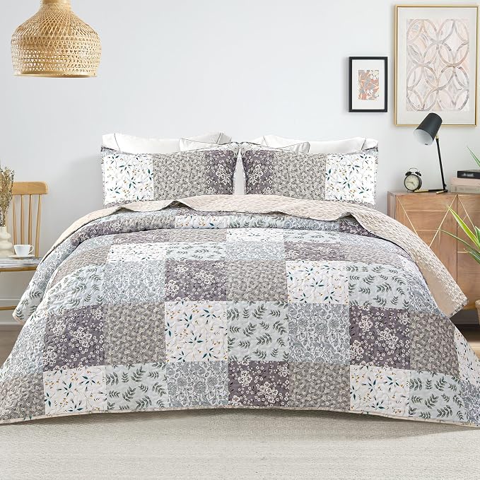 Whale Flotilla California King Size Quilt Set, Extra Soft Floral Bedspreads | by WHALEFLOTILLA
